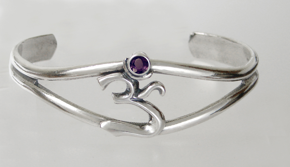 Sterling Silver Ohm Cuff Bracelet With Amethyst